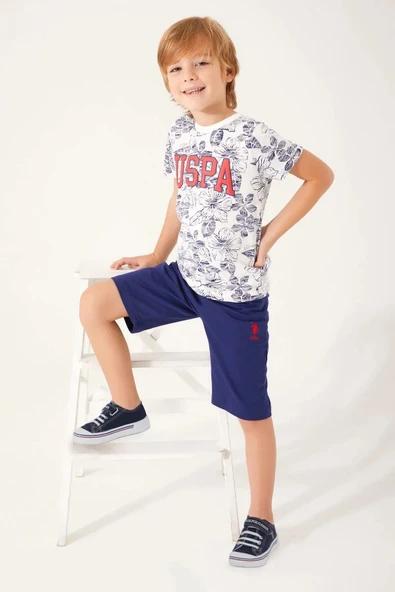 U.S. Polo Assn 1356 Garson Flowered Details Erkek Çocuk Bermuda Takım - 6