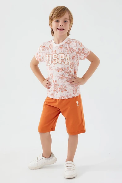 U.S. Polo Assn 1356 Garson Flowered Details Erkek Çocuk Bermuda Takım - 2