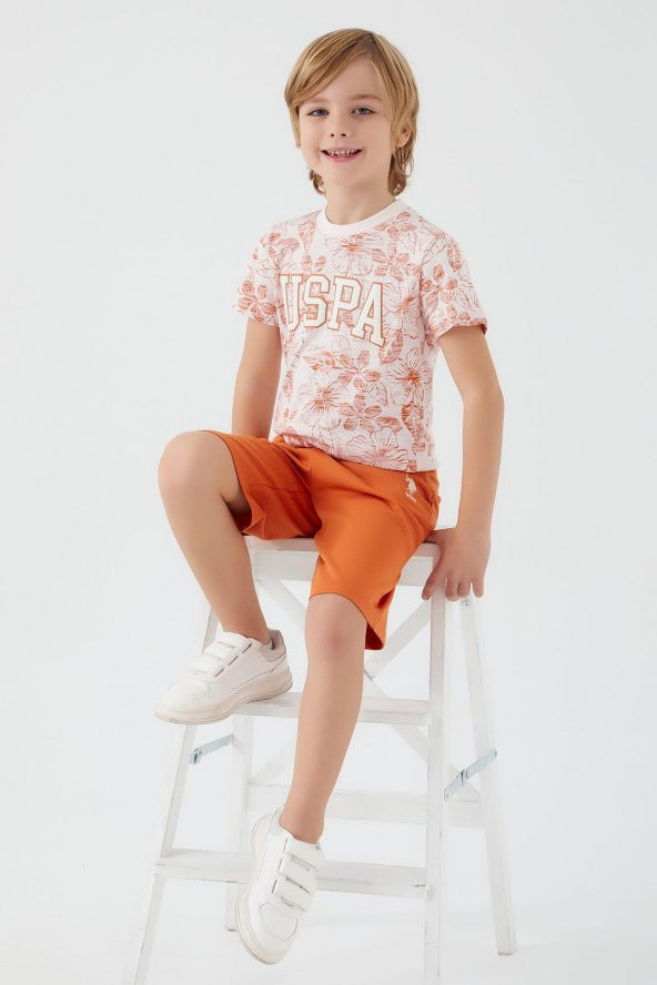 U.S. Polo Assn 1356 Garson Flowered Details Erkek Çocuk Bermuda Takım