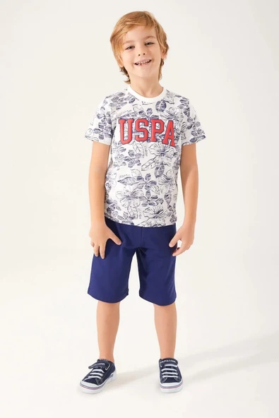 U.S. Polo Assn 1356 Garson Flowered Details Erkek Çocuk Bermuda Takım - 7
