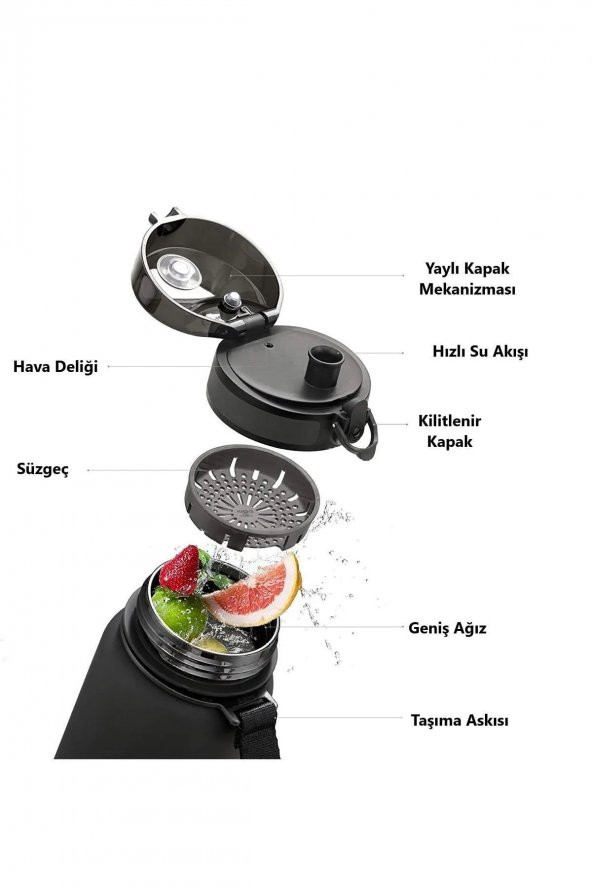 UZSPACE Büyük boy 28 cm 1000ml 1 Litre Su Matarası Bpa Koku Sızdırma Yok 3038 EKM - 2