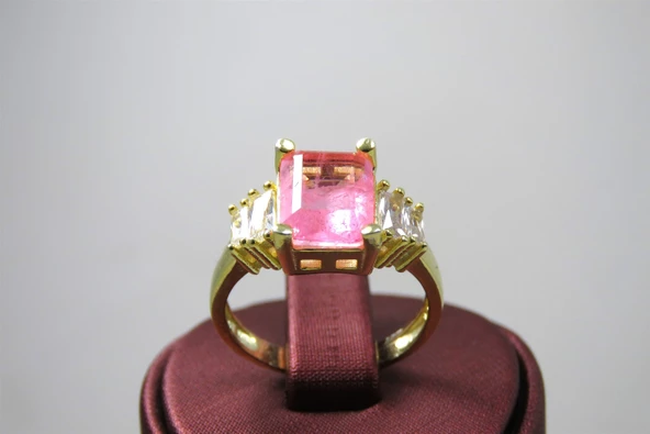 Pembe Topaz Taşlı Gümüş Yüzük 4300317