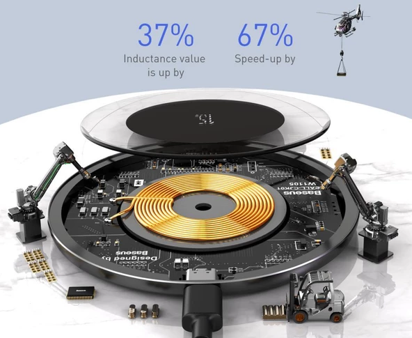 Baseus Kablosuz Şarj Cihazı, 15W Hızlı Şarj Aleti, Telefon ve Kulaklık Kablosuz Şarj Aleti - 4