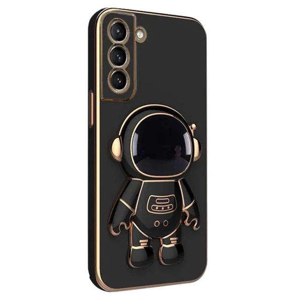Gpack Samsung Galaxy S22 Kılıf Kamera Korumalı Astronot Desenli Standlı Silikon
