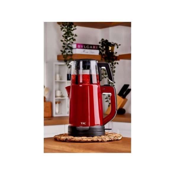 Taç TAC-7837 İlkdem 1800 W Cam Demlikli Çay Makinesi Kırmızı