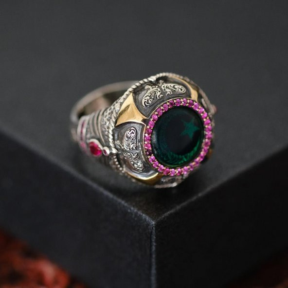 Zores Özel Tasarım Ay Yıldız İşlemeli 925 Ayar Gümüş Erkek Yüzük -Z3686 - 2