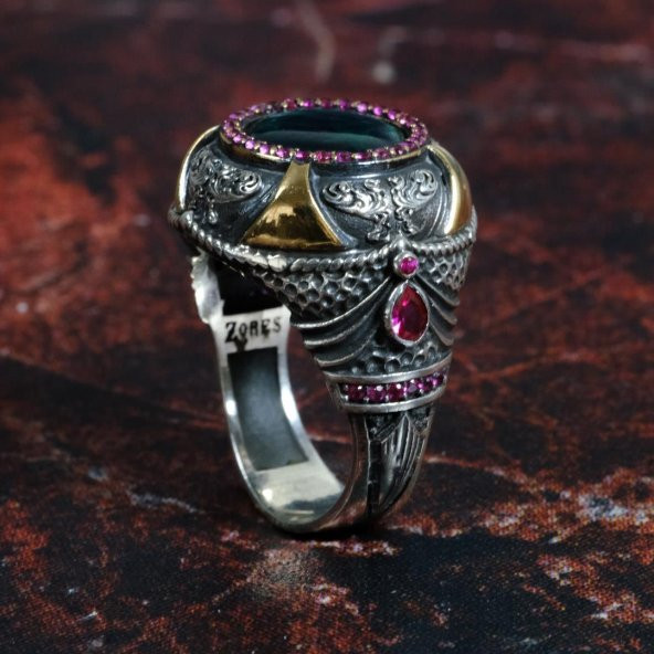 Zores Özel Tasarım Ay Yıldız İşlemeli 925 Ayar Gümüş Erkek Yüzük -Z3686 - 4