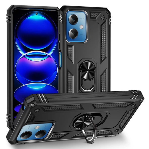 Gpack Xiaomi Redmi Note 12 5G Kılıf Vega Sert Silikon Tank Standlı Yüzüklü Mıknatıslı