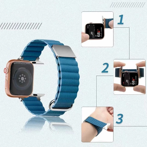 Gpack Apple Watch 4 5 44mm Kordon Strap Metal Toka Pu Deri Krd78 - 3