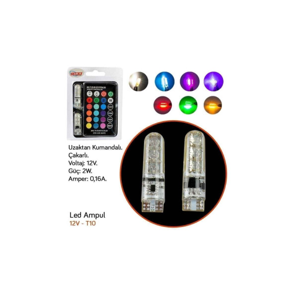 12 Led Rgb T10 Kumandalı Çakarlı Park Ampülü Carub