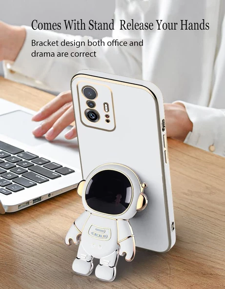 Gpack Xiaomi Mi 11T Pro 5G Kılıf Kamera Korumalı Astronot Desenli Standlı Silikon - 3