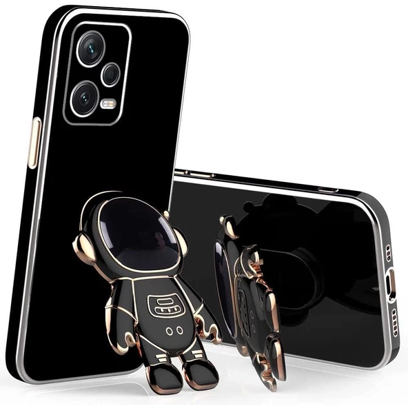 Gpack Xiaomi Redmi Note 12 5G Kılıf Kamera Korumalı Astronot Desenli Standlı Silikon