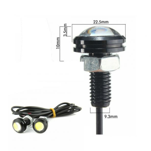 Kartal Göz Led Ayna Altı Led Eagle Eye Civatalı Buz Mavi Renk 18mm - 6