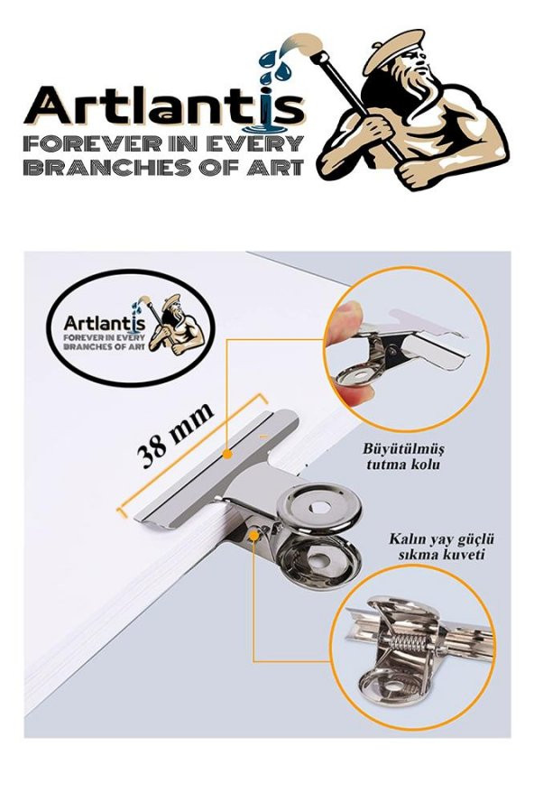 Yaylı Askılı Maşa Klips 38 mm 12 Adet Metal Beyaz Kıskaç 140 Yaprak Kapasiteli Pürüzsüz Mandal Kıskac - 2