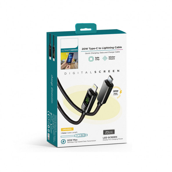 Zuidid Ultimate 20W LCD Ekranlı Hasır Örgü ve Type-C to Lightning Hızlı Şarj ve Data Kablo - 2