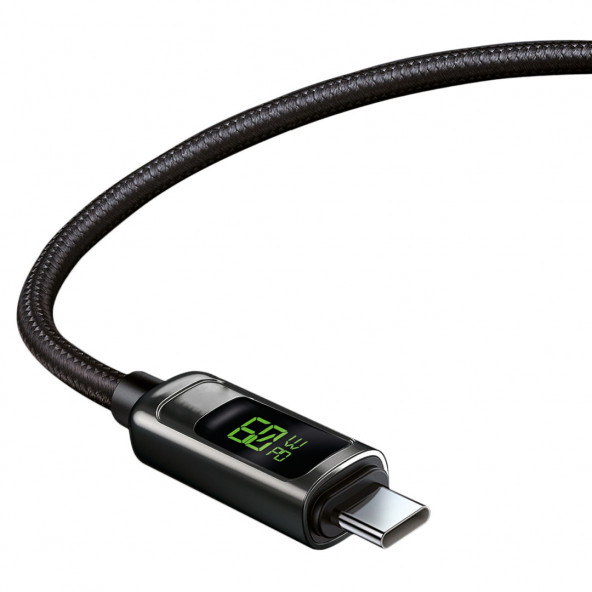 Zuidid LCD Ekranlı Metal Başlıklı Hasır Örgü Type-C to Type-C Hızlı Şarj ve Data Kablo - 2
