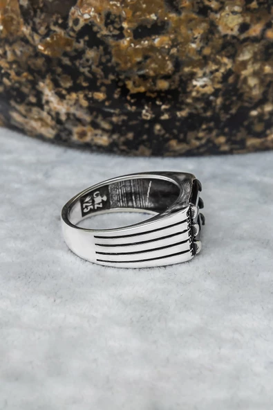 Mührü Süleyman İşleme Mikro Taşlı 925 Gümüş Erkek Yüzük - Resim 9