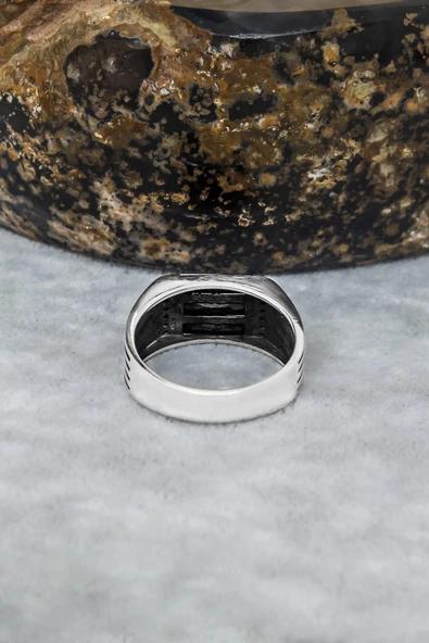 Mührü Süleyman İşleme Mikro Taşlı 925 Gümüş Erkek Yüzük - Resim 10