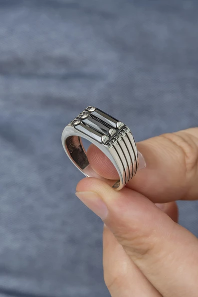 Mührü Süleyman İşleme Mikro Taşlı 925 Gümüş Erkek Yüzük - Resim 6