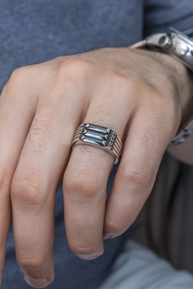 Mührü Süleyman İşleme Mikro Taşlı 925 Gümüş Erkek Yüzük - Resim 5