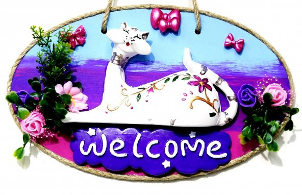 Kedi Figürlü Welcome Yazılı El Yapımı Kapı Süsü ürün görseli