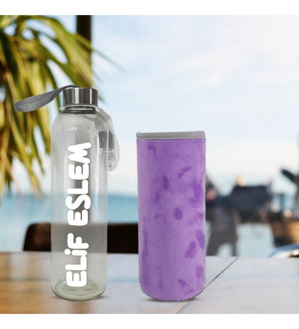 Kişiye Özel Peluş Kılıflı Cam Matara 750 Ml - 4