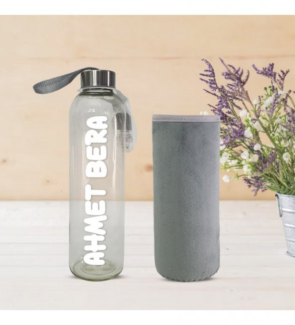 Kişiye Özel Peluş Kılıflı Cam Matara 750 Ml - 7