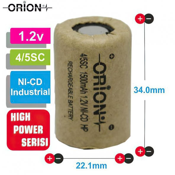 Orion 1.2V Ni-Cd 4/5SC 1500mAh Şarj Edilebilir Pil - HP - 3