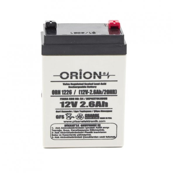 Orion 12V 2.6Ah Bakımsız Kuru Akü - 10/2022 Üretim