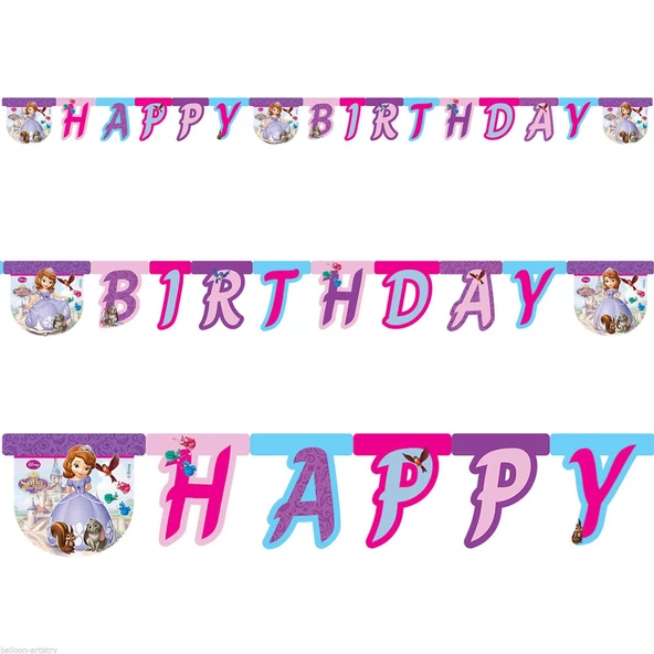 Sofia The First Happy Birthday Banner (Prenses Sofia Happy Birthday Parti Süsü)