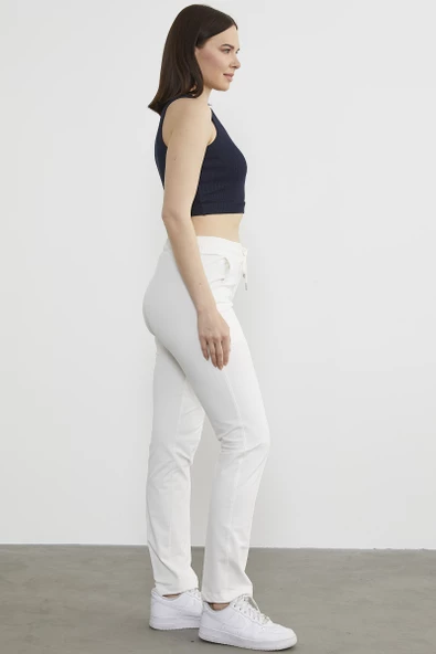 Kadın Cepli Eşofman Altı - Ekru - Resim 4