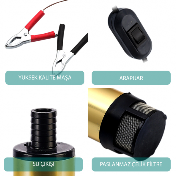 KIZILIRMAK 12 VOLT ALÜMİNYUM DALGIÇ TİPİ SIVI AKTARMA POMPASI (FİLTRE+ARAPUAR) - 3