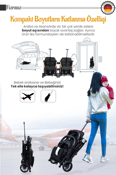 Lorelli Fiorano Yan Yana Kabin İkiz Bebek Arabası - 9