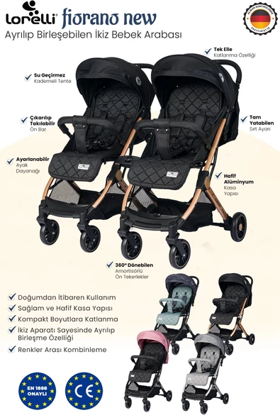 Lorelli Fiorano Yan Yana Kabin İkiz Bebek Arabası - 5