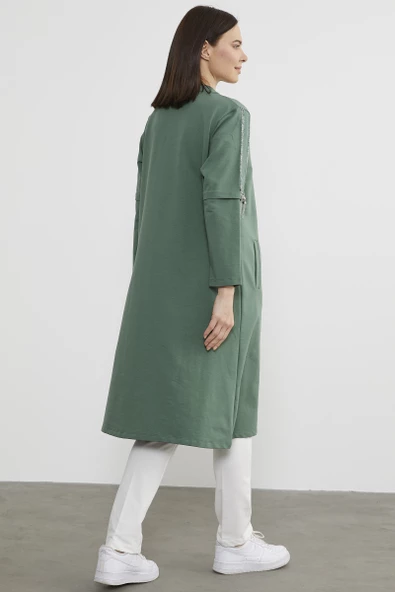 Hakim Yaka Fermuarlı Rahat Kalıp Kap - Yeşil - Resim 5