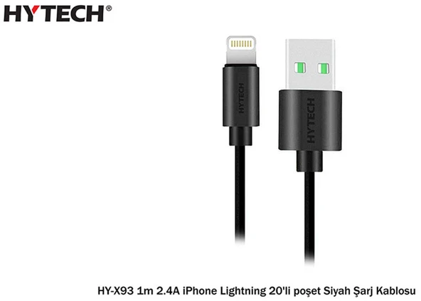 Hytech HY-X93 1m 2.A iPhone Lightning Şarj Kablosu Siyah ürün görseli