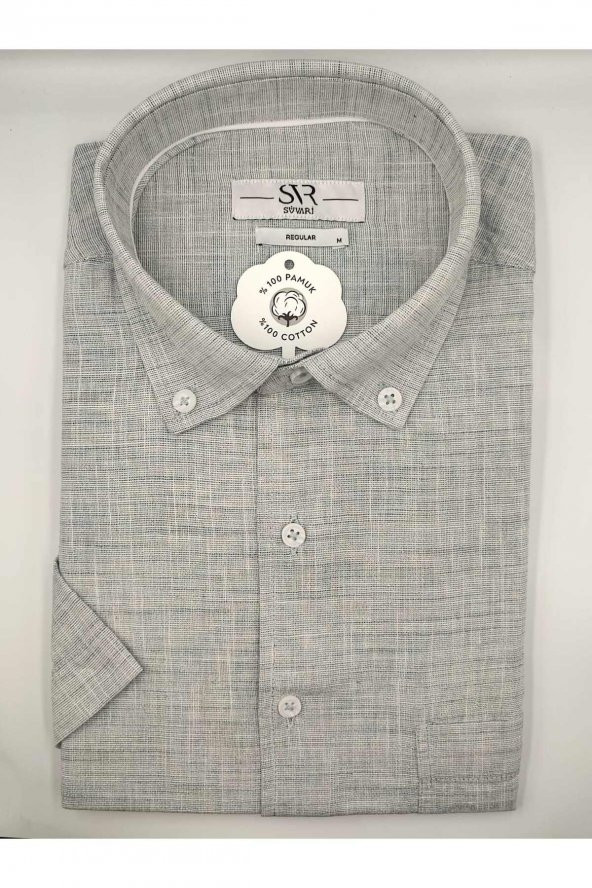 SÜVARİ KISA KOL BOL KESİM PAMUKLU TEK CEPLİ ÖZEL KALIP KLASİK GÖMLEK SİYAH - 2