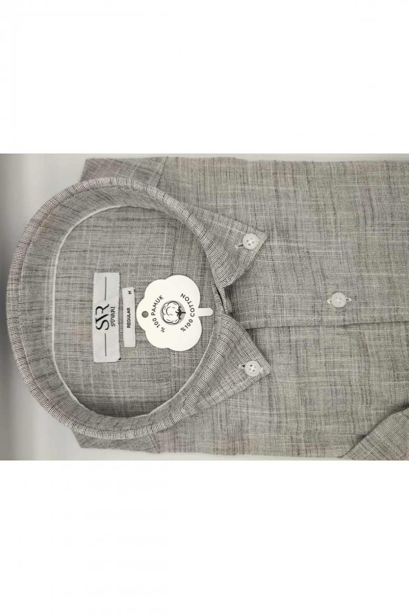 SÜVARİ KISA KOL BOL KESİM PAMUKLU TEK CEPLİ ÖZEL KALIP KLASİK GÖMLEK SİYAH - 4