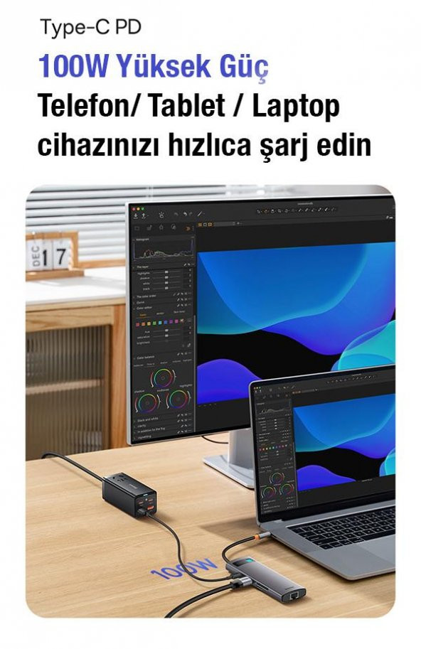 Baseus 100W Type C Hub 10Gbps USB3.1 1000Mbps Rj45 100W Type C Şarj Typc e Dönüştürücü Çoğaltıcı HUB - 5