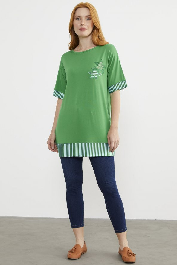 Truvakar Kol Çizgi Detaylı Bluz - Yeşil