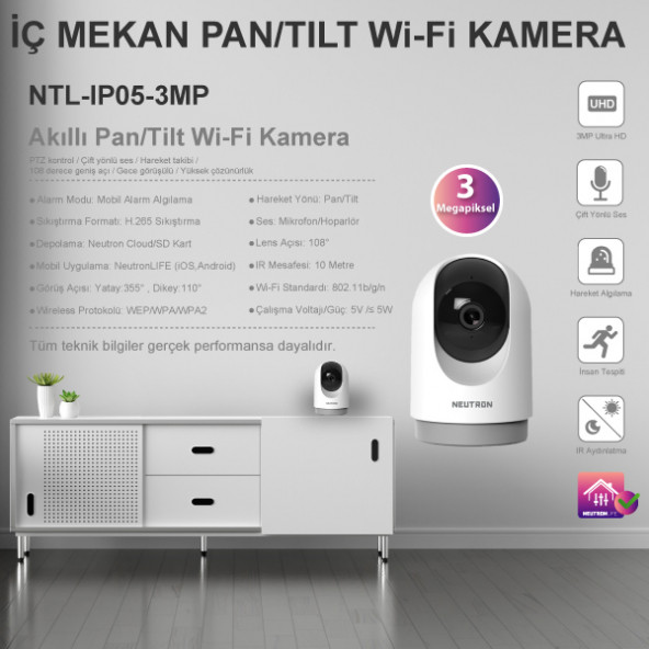 360° PAN/TİLT İÇ MEKAN GECE GÖRÜŞLÜ WİFİ IP KAMERA - 3