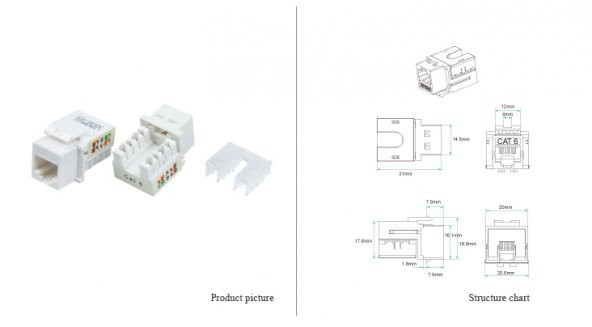 Cat. 6 RJ45 90 Derece Keystone Konnektör