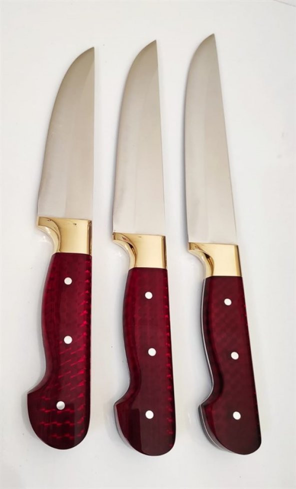 Mika Saplı 3lü Set Kasap Bıçağı Mutfak Bıçak Seti Et Ekmek Sebze Meyve Et Şef Bıçağı Kasap Bıçağı