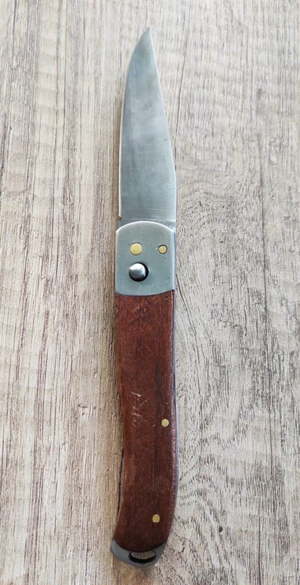 DÜĞMELİ ÇAKI İsim Yazdırılabilir Kamp Bıçağı Ahşap Saplı Avcı Bıçağı Outdoor Ekipman