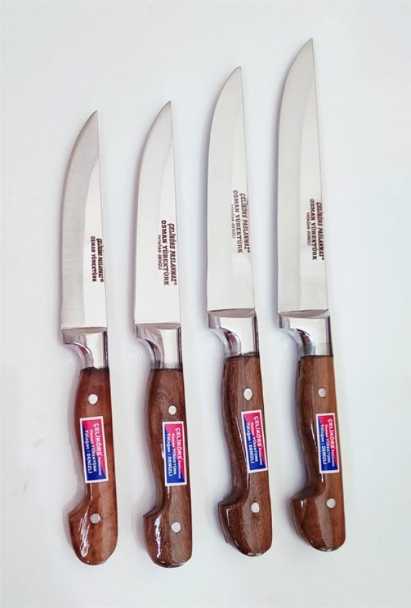 Çelikörs 4lü Mutfak Bıçak Seti Et Ekmek Sebze Meyve Soğan Şef Bıçağı Kasap Bıçağı Kaymaz Saplı