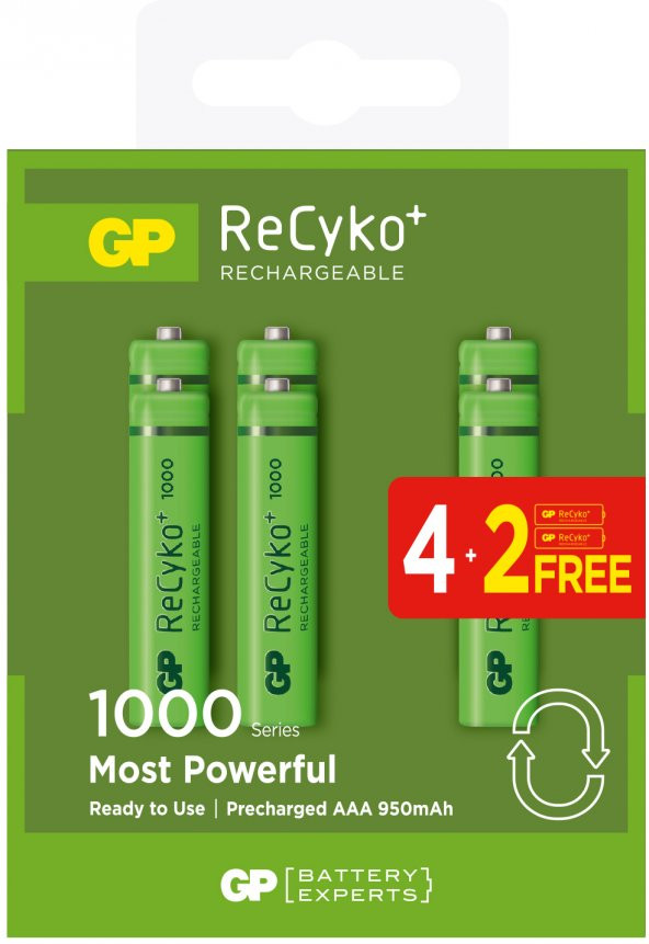 GP AAA 950 mAh Şarjlı İnce Kalem Pil 4+2li Paket GP100AAAHCE4-2BB