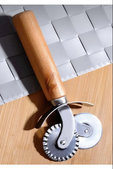 Çift Başlıklı Ahşap Saplı Pizza Kesici Hamur Kesici - 2