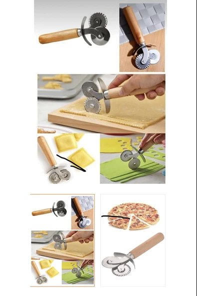 Çift Başlıklı Ahşap Saplı Pizza Kesici Hamur Kesici - 3