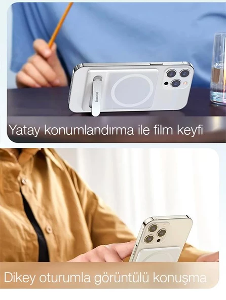 Baseus Magsafe Uyumlu Telefon Arkası Magnetic İphone Stand İphone 12 13 14 Pro Max Stand Masaüstü Stand - Resim 8