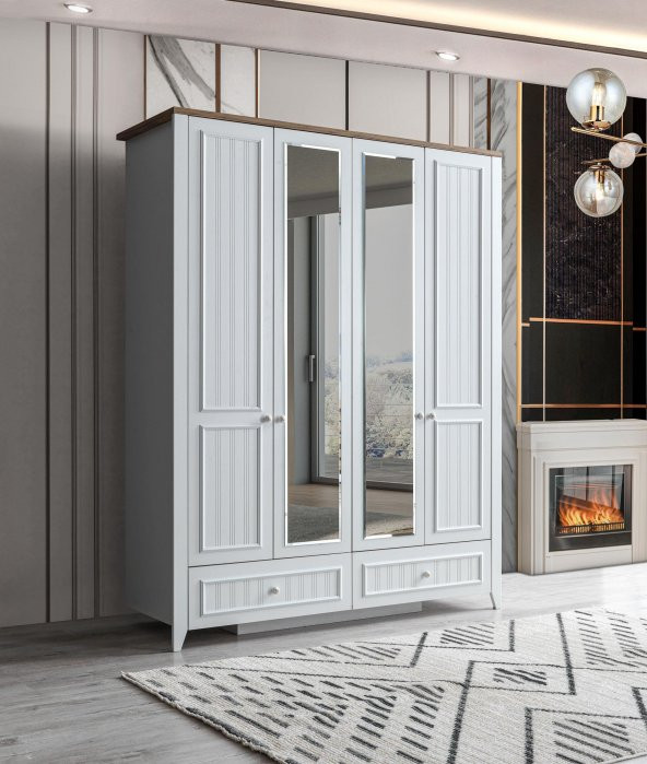 Erezoğulları Mobilya Yalı Modern 4 Kapaklı Aynalı Elbise Dolabı 165*60*211 - 2